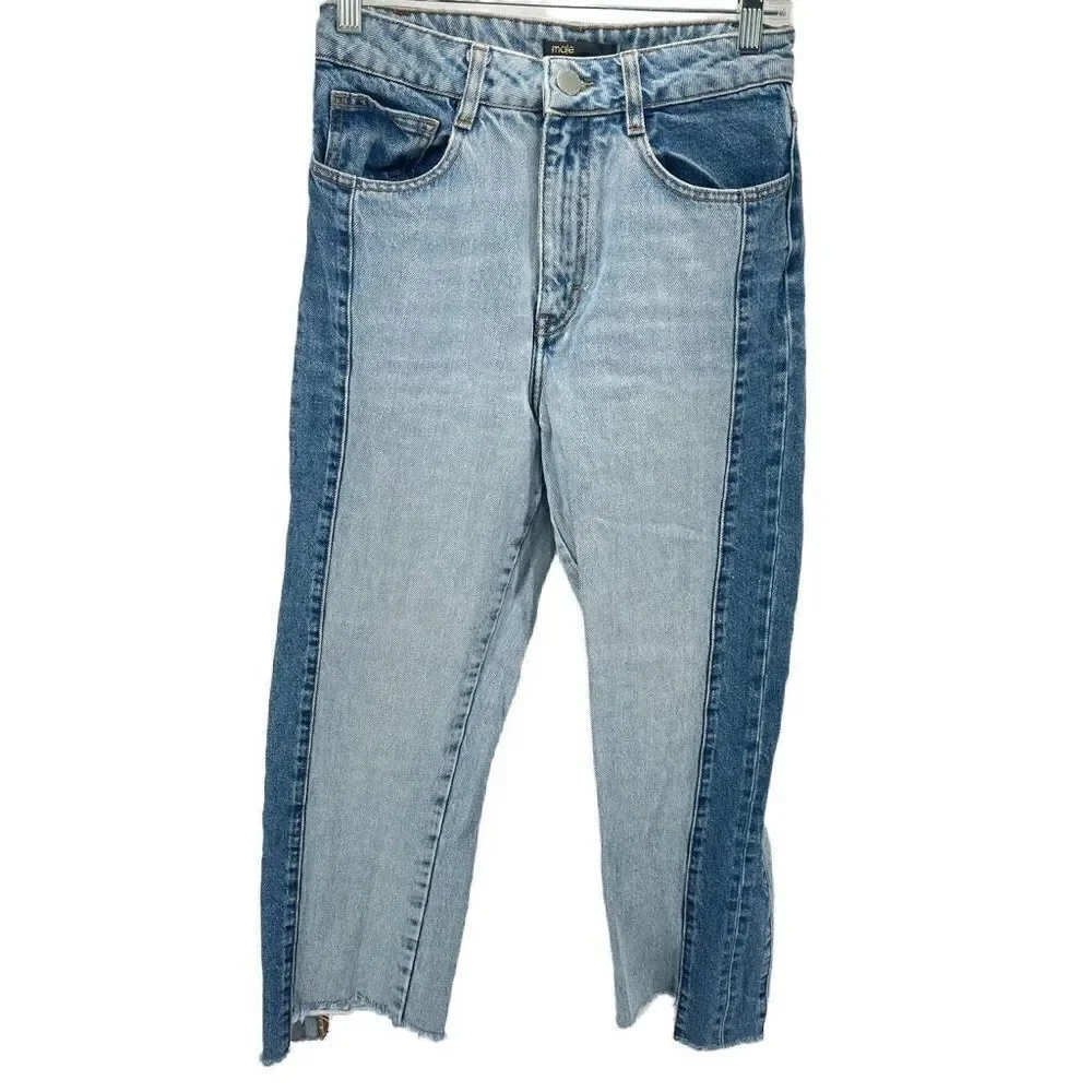 Maje Womens Straight Leg Jeans Denim Mid Rise 5 Pocket Casual Frayed Hem 38